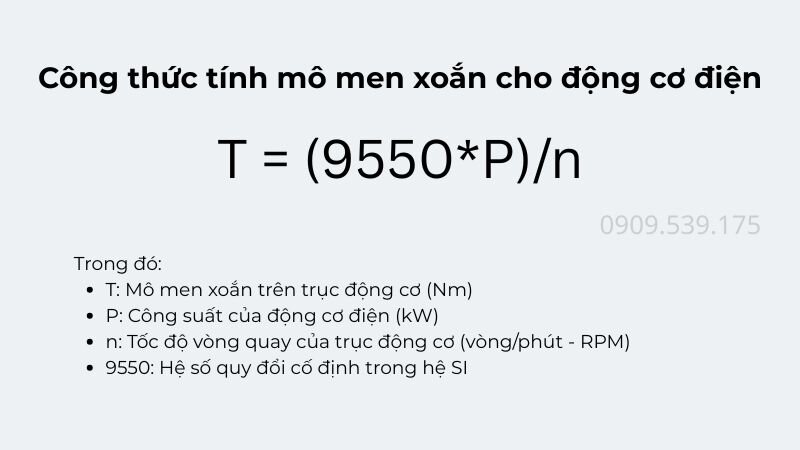Công thức tính mô men xoắn cho motor điện