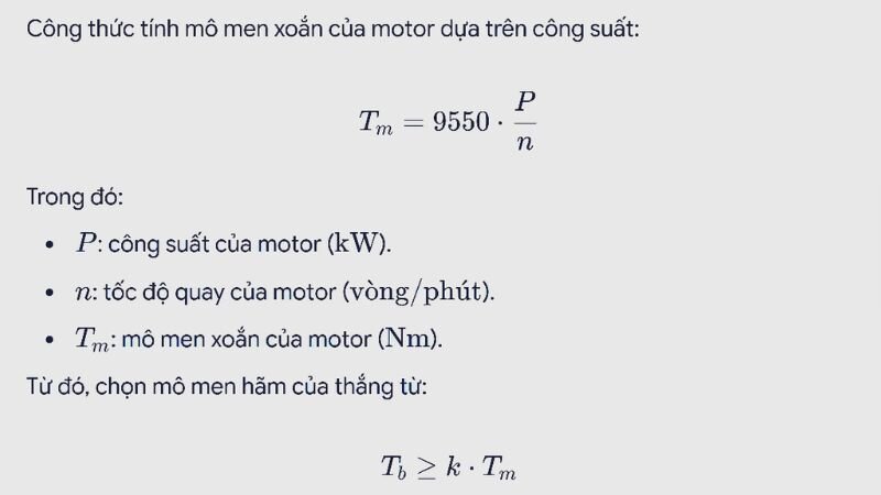 Công thức tính mô men xoắn của motor dựa trên công suất