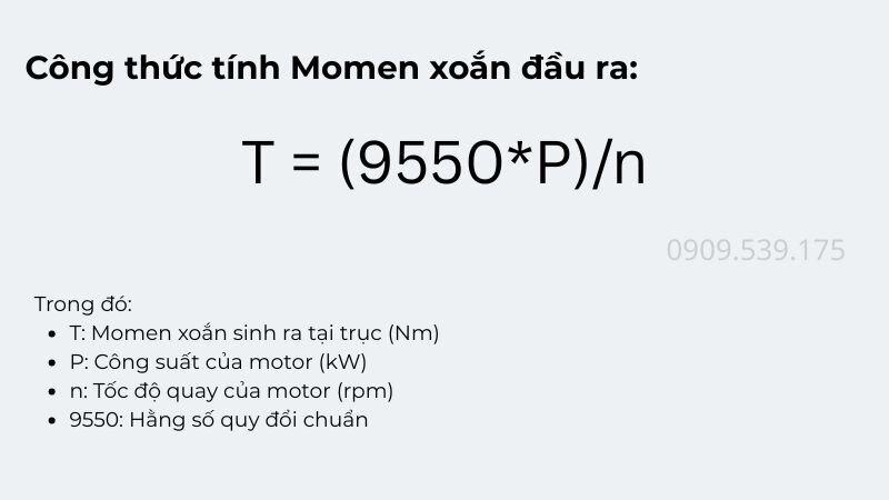 Công thức tính momen xoắn đầu ra tại trục motor