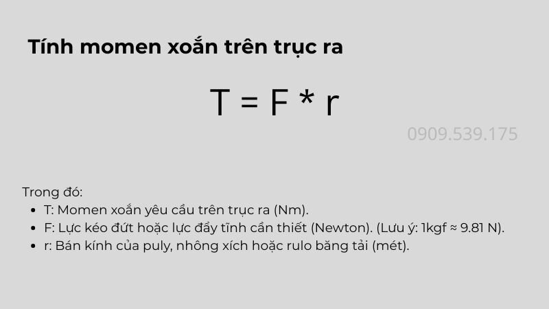 Công thức tính momen xoắn T trên trục ra