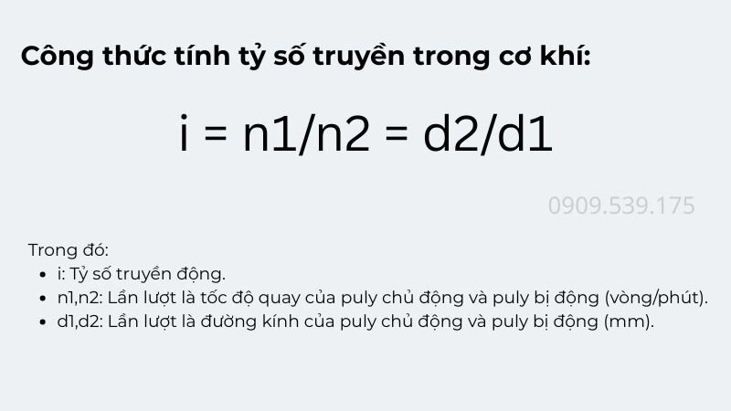 Công thức tính tỷ số truyền trong cơ khí
