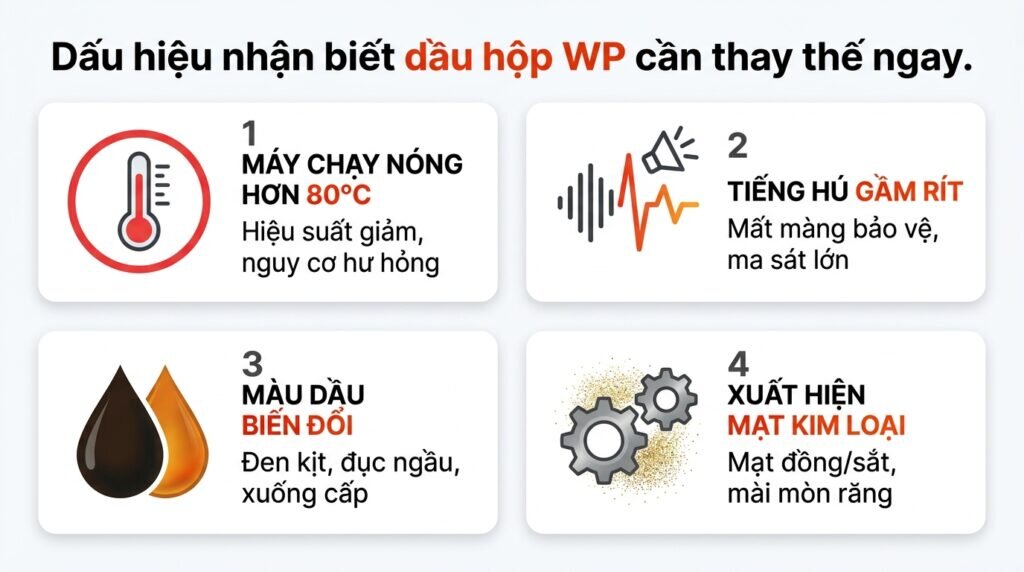 Dấu hiệu nhận biết dầu hộp WP cần thay thế ngay.