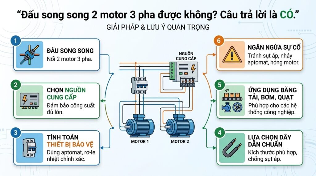 Đấu song song 2 motor 3 pha được không? Câu trả lời là có.