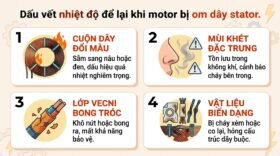 Dấu vết nhiệt độ để lại khi motor bị om dây stator.