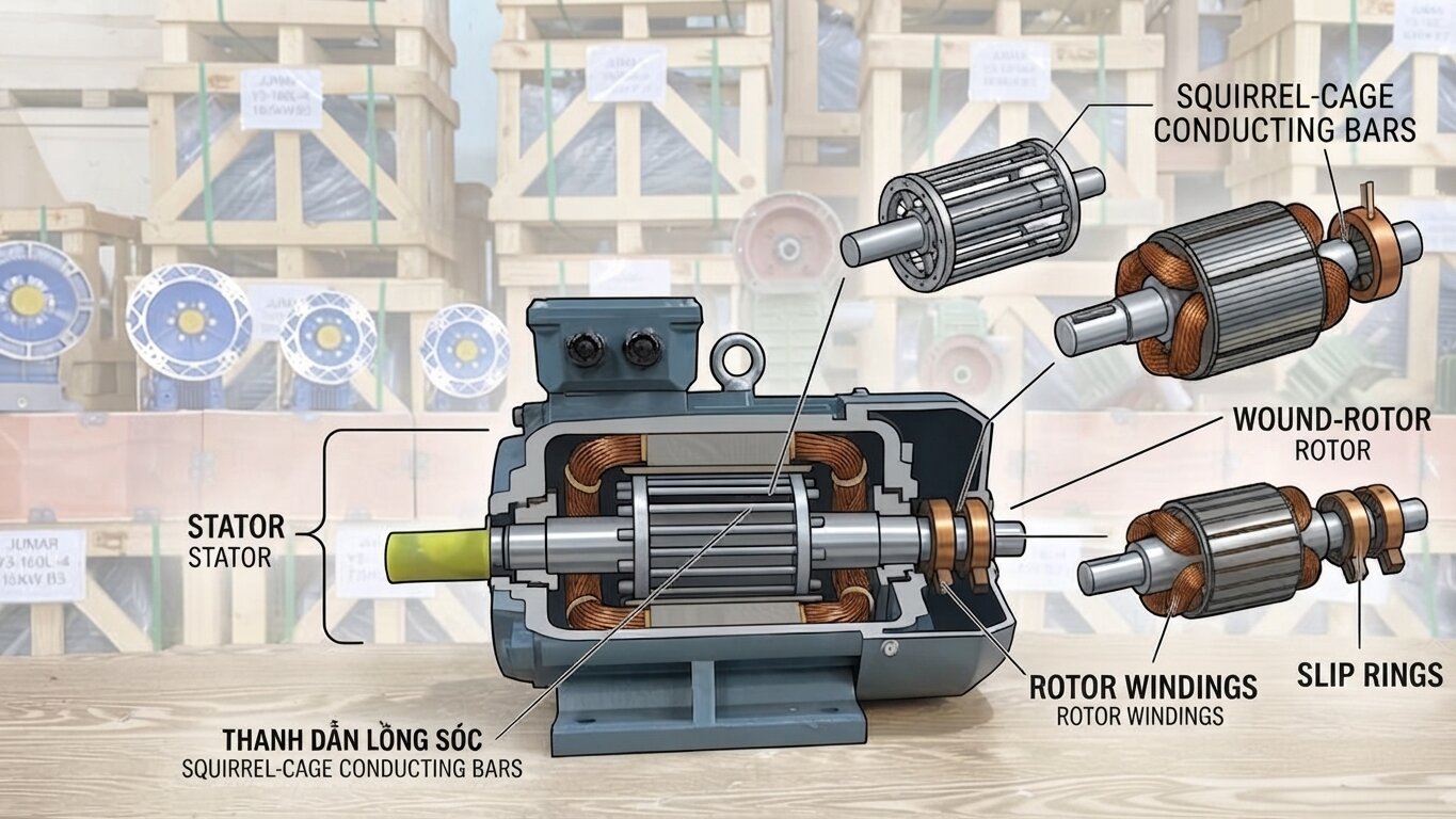 Detailed structure of 3-phase electric motors