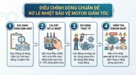 Điều chỉnh dòng chuẩn để rơ le nhiệt bảo vệ motor giảm tốc.