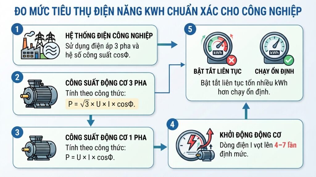 Đo mức tiêu thụ điện năng kwh chuẩn xác cho công nghiệp.