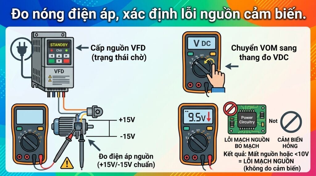 Đo nóng điện áp, xác định lỗi nguồn cảm biến.