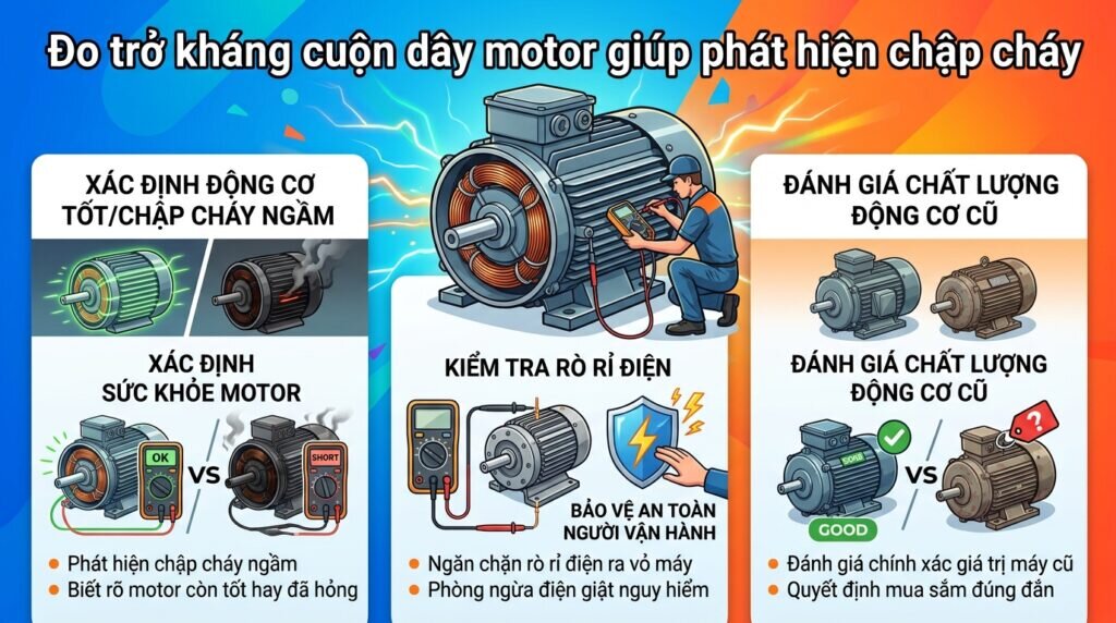 Đo trở kháng cuộn dây motor giúp phát hiện chập cháy