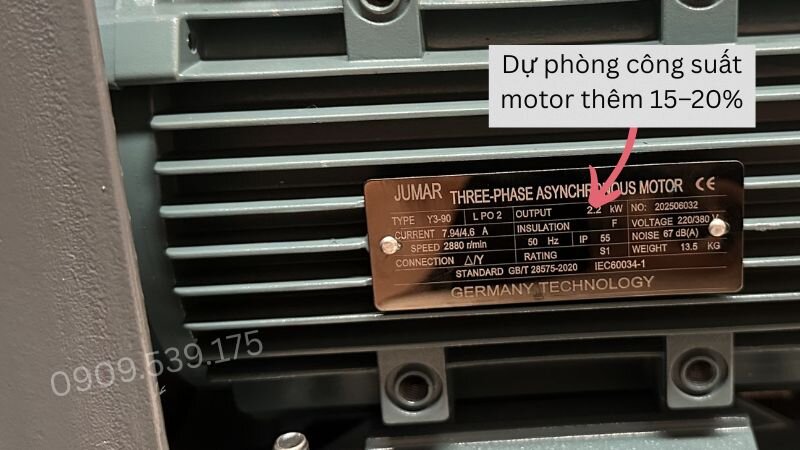 Dư công suất giúp motor chạy mát và bền hơn