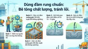 Dùng đầm rung chuẩn: Bê tông chất lượng, tránh lỗi.