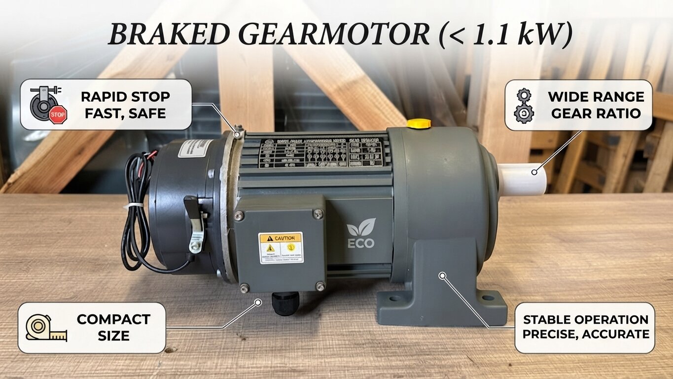 Characteristics of gear motors with electromagnetic brakes under 1.1kW