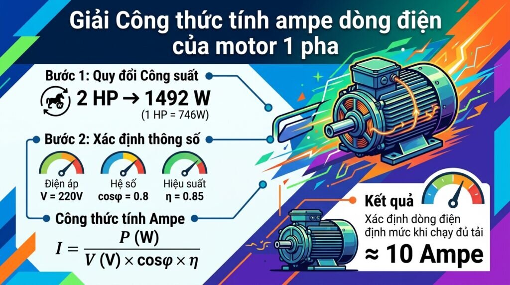 Giải Công thức tính ampe dòng điện của motor 1 pha