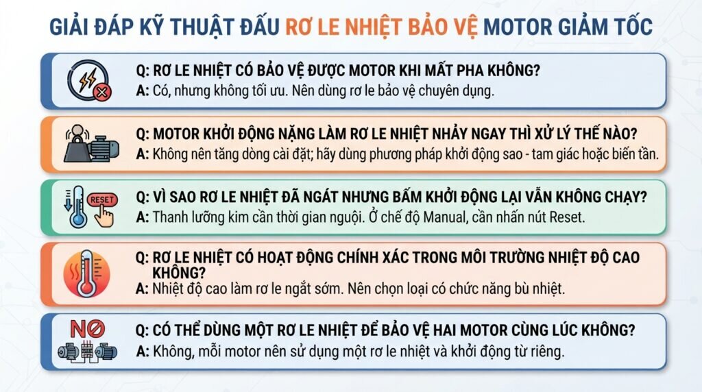 Giải đáp kỹ thuật đấu rơ le nhiệt bảo vệ motor giảm tốc.