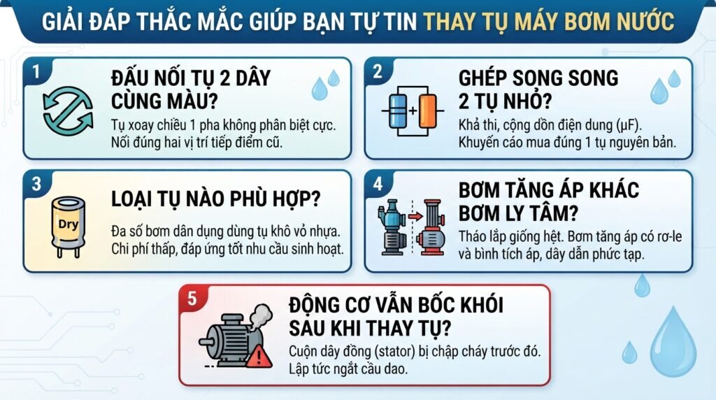 Giải đáp thắc mắc giúp bạn tự tin thay tụ máy bơm nước.