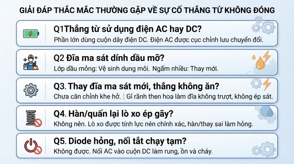 Giải đáp thắc mắc thường gặp về sự cố thắng từ không đóng.