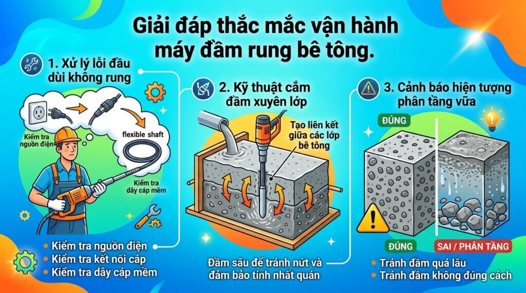 Giải đáp thắc mắc vận hành máy đầm rung bê tông.