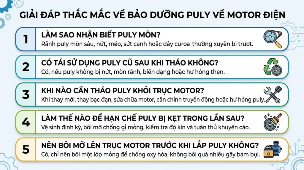 Giải đáp thắc mắc về bảo dưỡng puly và motor điện.