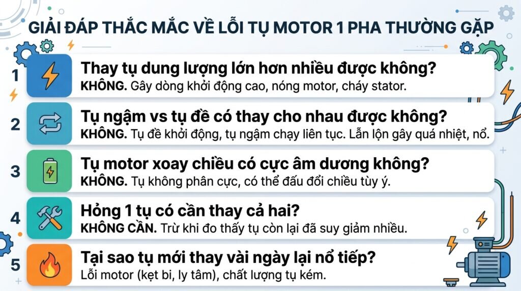 Giải đáp thắc mắc về lỗi tụ motor 1 pha thường gặp.