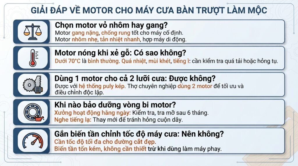 Giải đáp về motor cho máy cưa bàn trượt làm mộc.