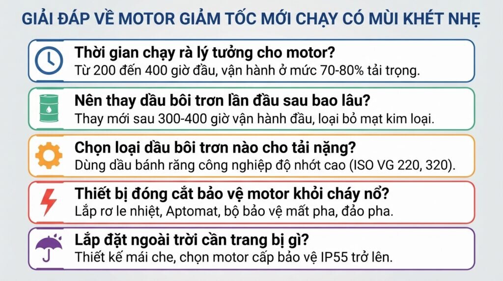Giải đáp về motor giảm tốc mới chạy có mùi khét nhẹ.