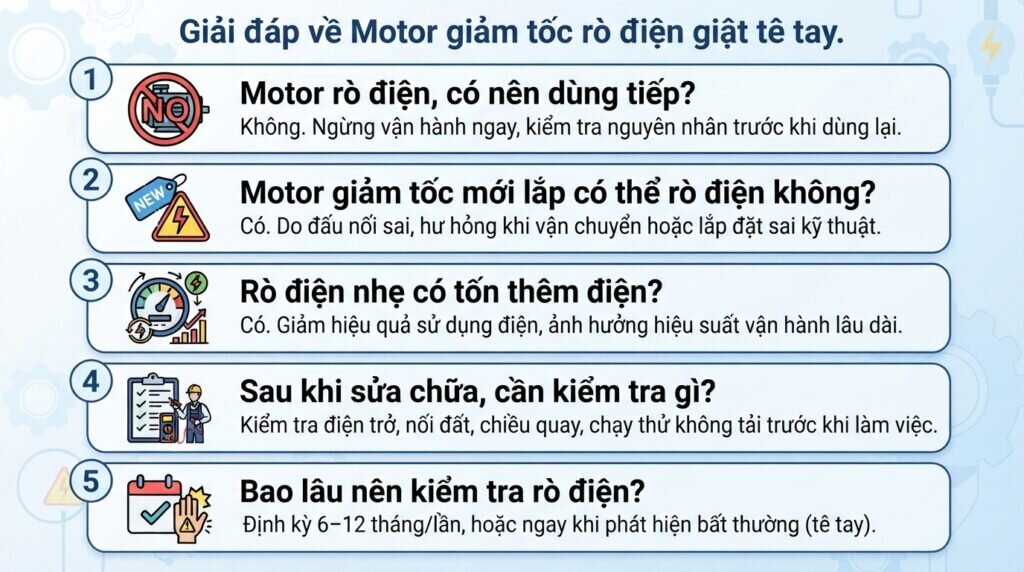 Giải đáp về Motor giảm tốc rò điện giật tê tay.