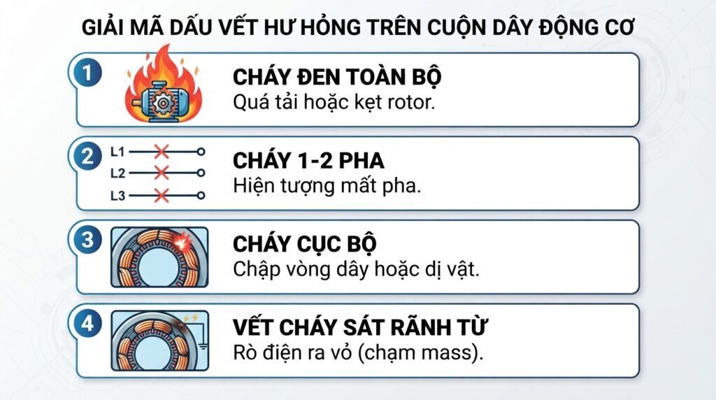 Giải mã dấu vết hư hỏng trên cuộn dây động cơ.