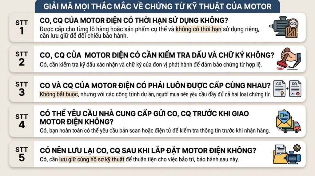 Giải mã mọi thắc mắc về chứng từ kỹ thuật của motor.