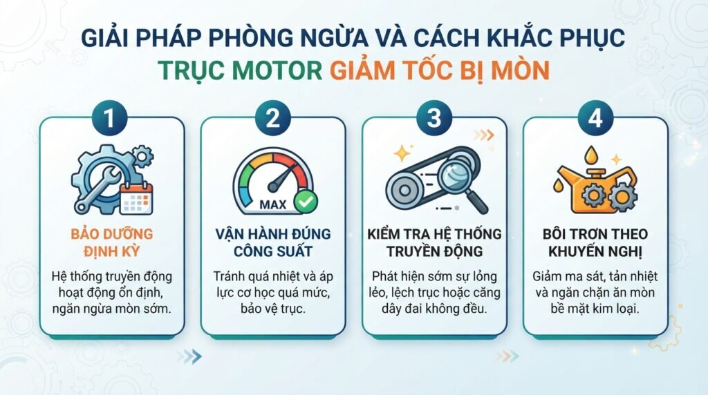 Giải pháp phòng ngừa và cách khắc phục trục motor giảm tốc bị mòn.