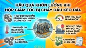 Hậu quả khôn lường khi hộp giảm tốc bị chảy dầu kéo dài.