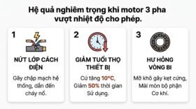 Hệ quả nghiêm trọng khi motor 3 pha vượt nhiệt độ cho phép.