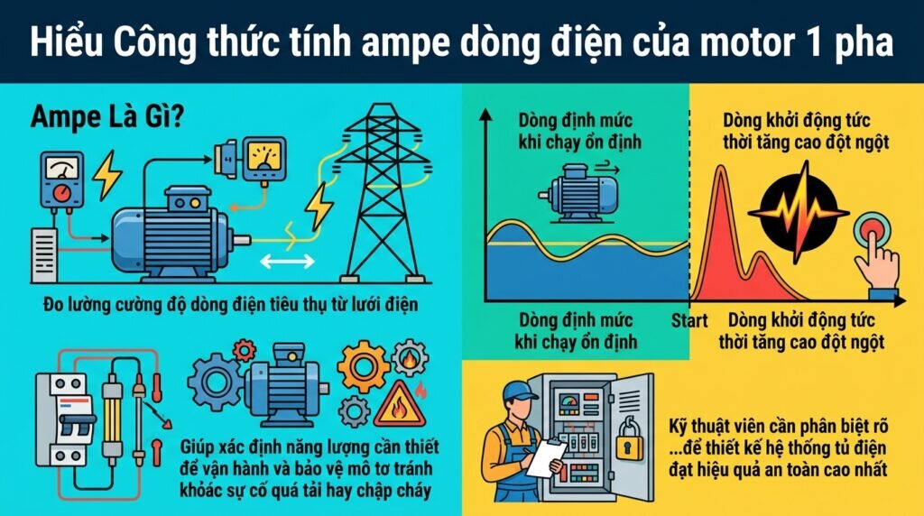 Hiểu Công thức tính ampe dòng điện của motor 1 pha