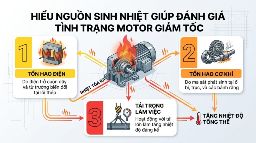 Hiểu nguồn sinh nhiệt giúp đánh giá tình trạng motor giảm tốc.