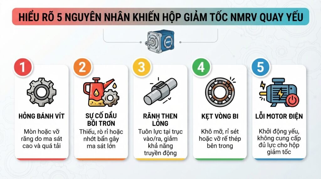 Hiểu rõ 5 nguyên nhân khiến hộp giảm tốc NMRV quay yếu.