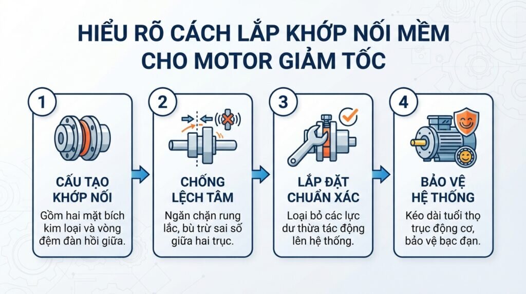 Hiểu rõ cách lắp khớp nối mềm cho motor giảm tốc.