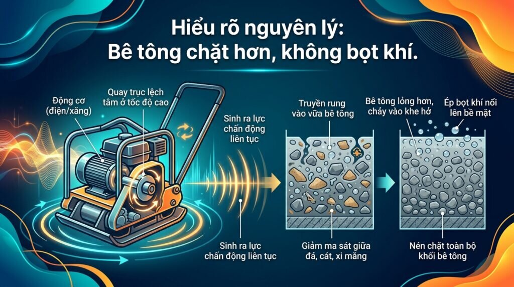Hiểu rõ nguyên lý: Bê tông chặt hơn, không bọt khí.