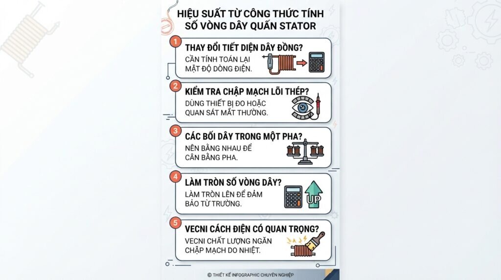 Hiệu suất từ công thức tính số vòng dây quấn stator.