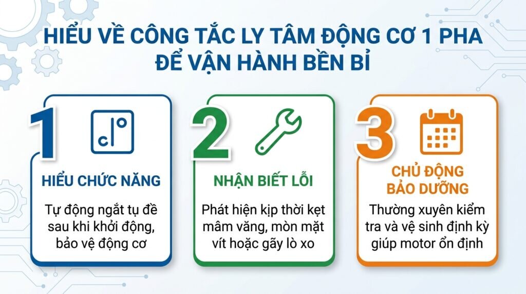 Hiểu về công tắc ly tâm động cơ 1 pha để vận hành bền bỉ.