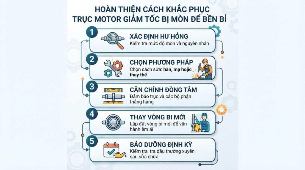 Hoàn thiện cách khắc phục trục motor giảm tốc bị mòn để bền bỉ.