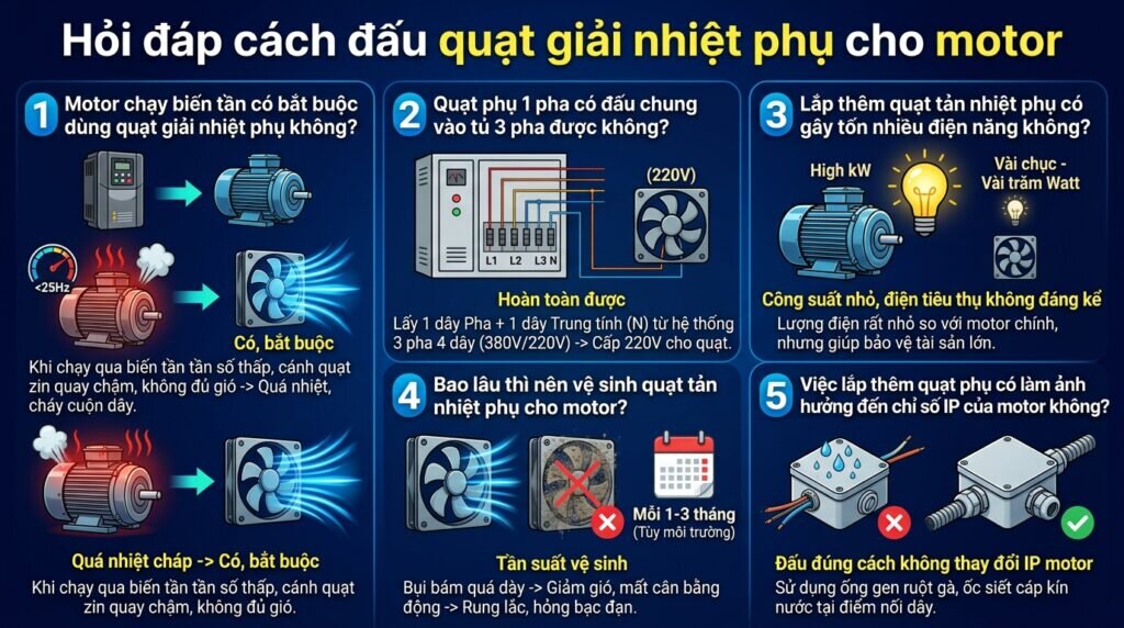 Hỏi đáp cách đấu quạt giải nhiệt phụ cho motor