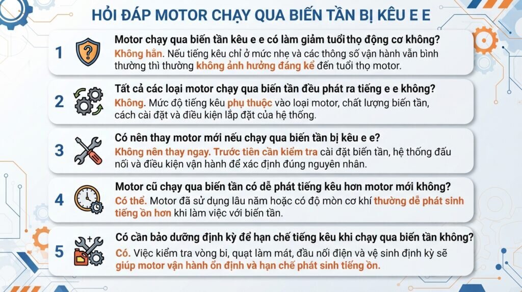 Hỏi đáp motor chạy qua biến tần bị kêu e e