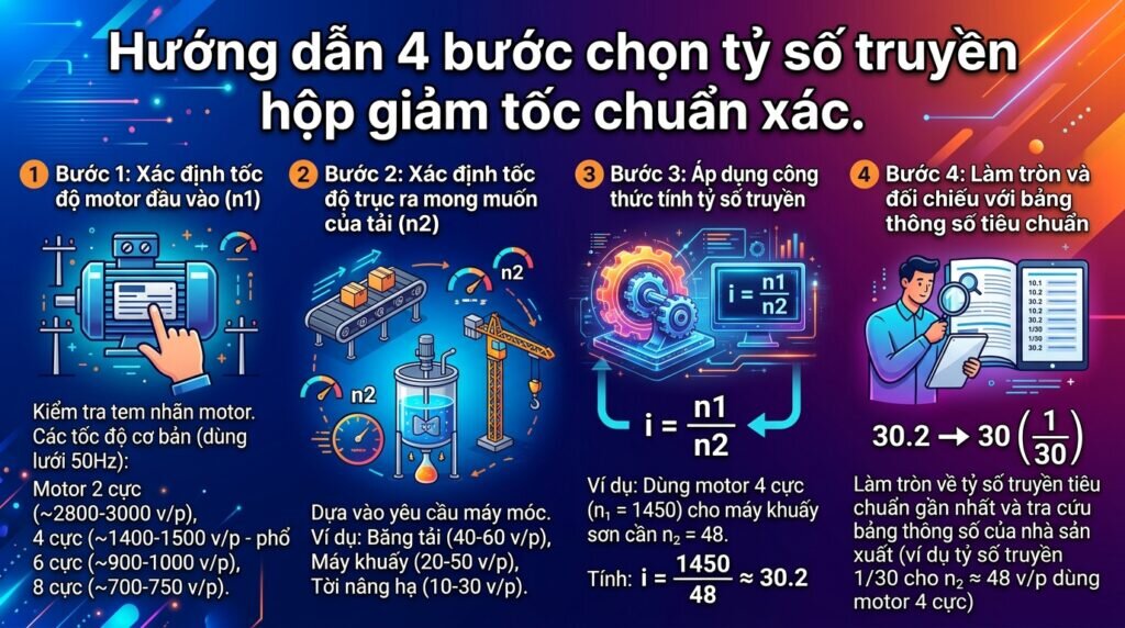 Hướng dẫn 4 bước chọn tỷ số truyền hộp giảm tốc chuẩn xác.