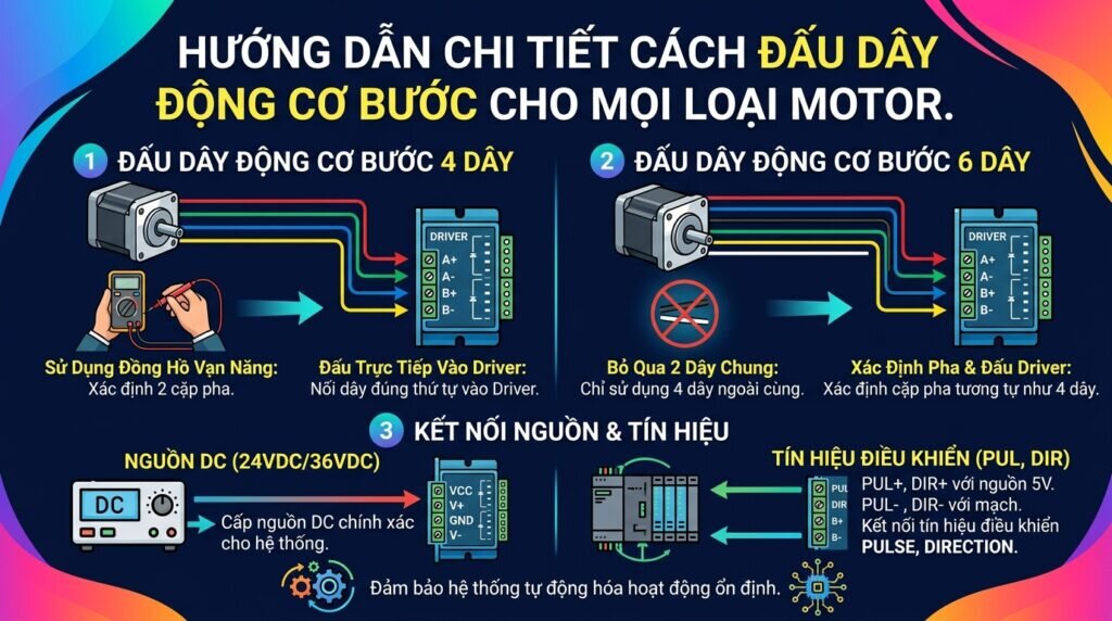 Hướng dẫn chi tiết cách đấu dây động cơ bước cho mọi loại motor.