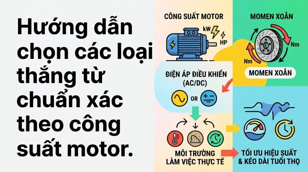 Hướng dẫn chọn các loại thắng từ chuẩn xác theo công suất motor.