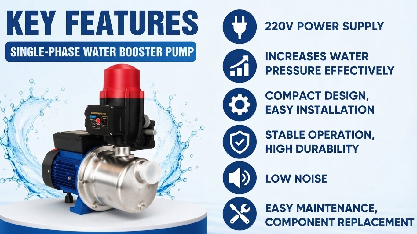Main characteristics of the 1-Phase Booster Pump.