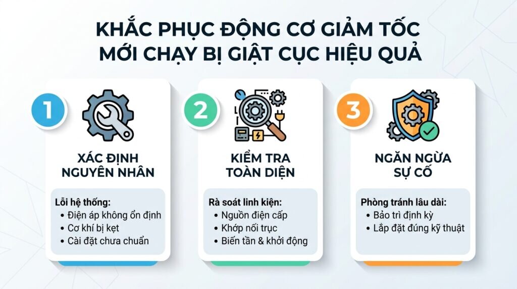 Khắc phục động cơ giảm tốc mới chạy bị giật cục hiệu quả.