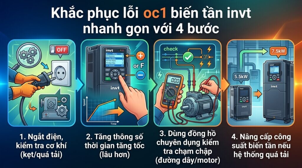 Khắc phục lỗi oc1 biến tần invt nhanh gọn với 4 bước