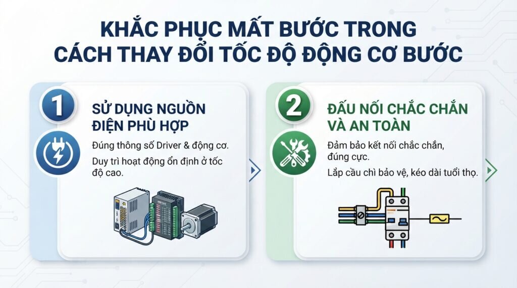 Khắc phục mất bước trong cách thay đổi tốc độ động cơ bước.