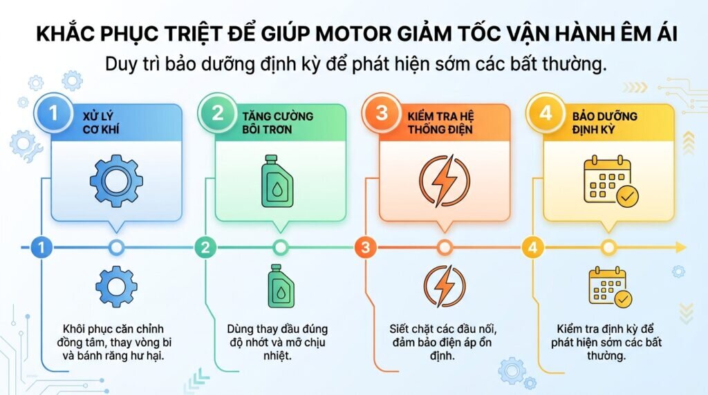 Khắc phục triệt để giúp motor giảm tốc vận hành êm ái.
