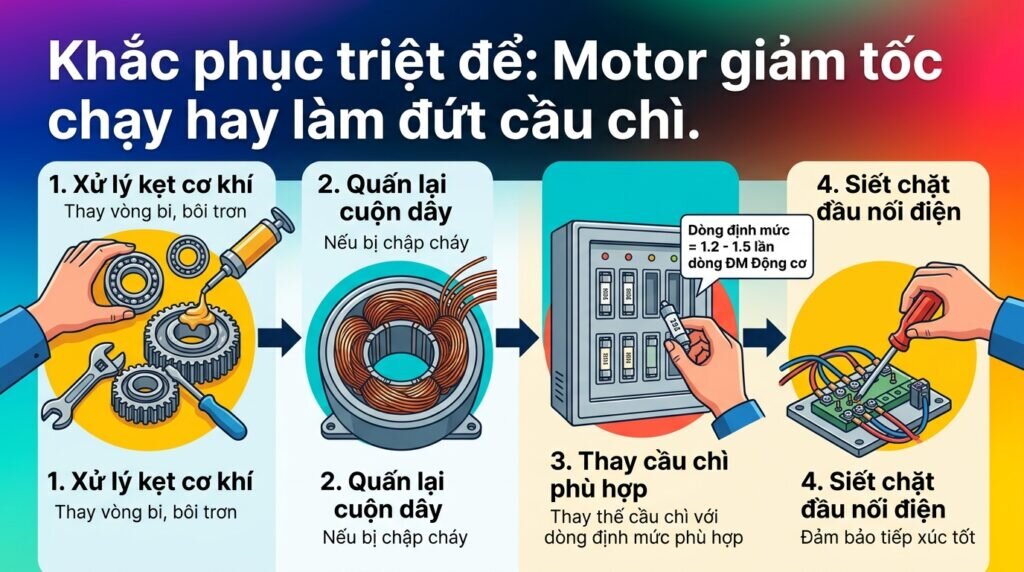 Khắc phục triệt để: Motor giảm tốc chạy hay làm đứt cầu chì.